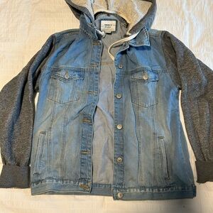 Forever 21 Blue Denim Jacket with Cream Hood